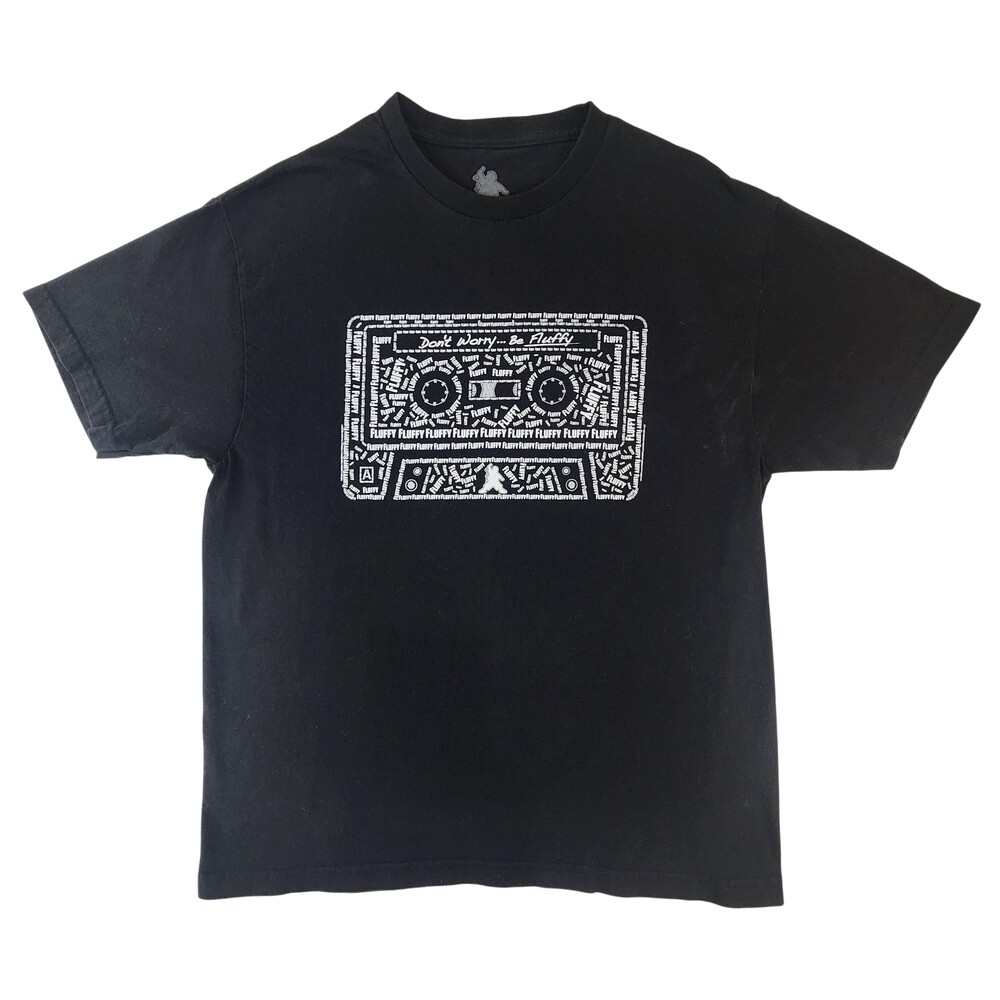 Fluffy Shop Inc Shirt Mens Large Black Don't Worry Be Fluffy Tape Graphic Comedy